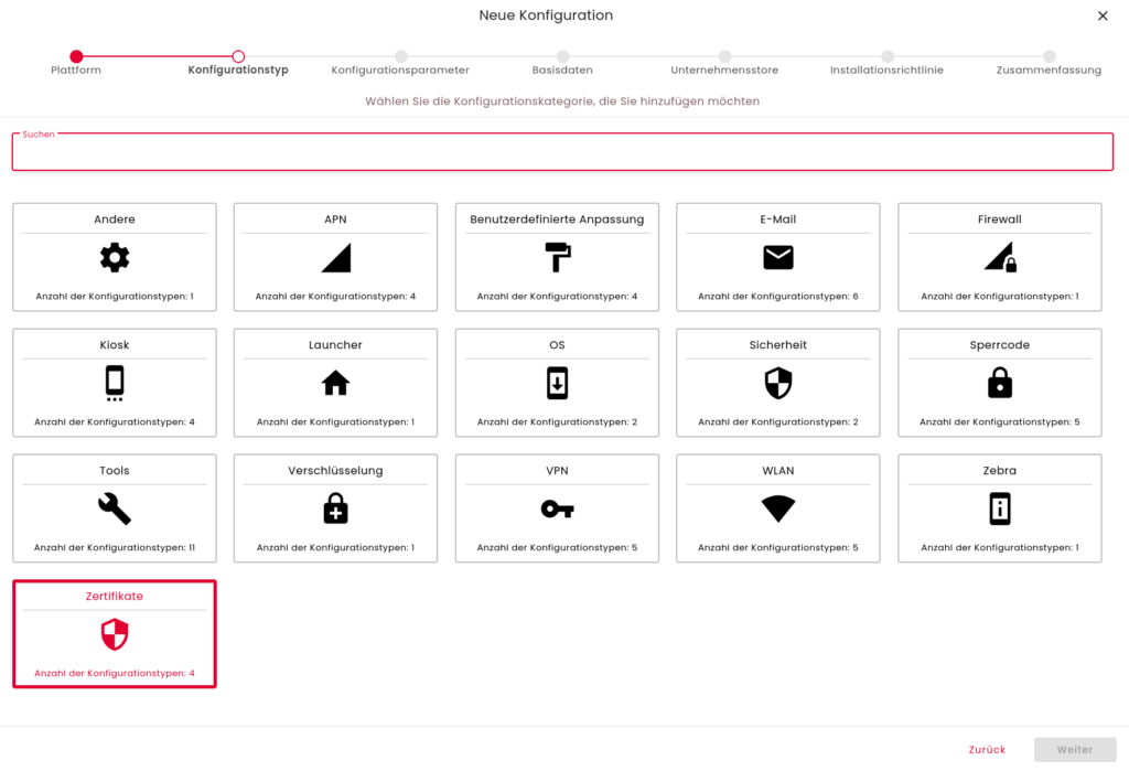 Konfigurationsauswahl datomo MDM
