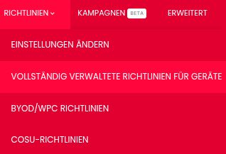 datomo MDM Richtlinienmenü