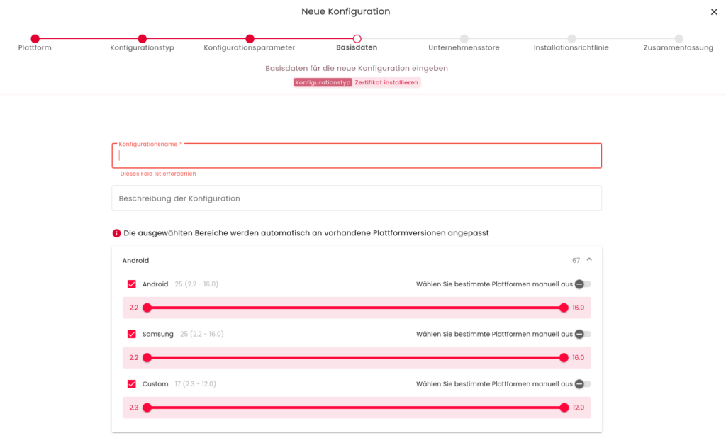 Zertifikatskonfiguration - Plattformen datomo MDM