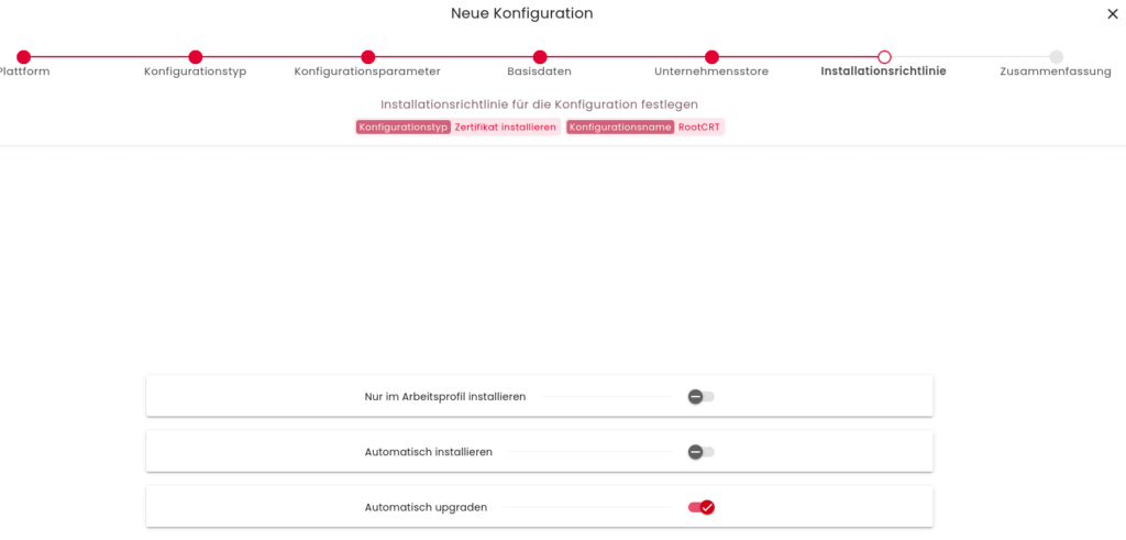 Zertifikatskonfiguration - Verfügbarkeit konfigurieren datomo MDM